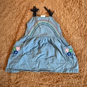 Hanna Andersson Blue Denim Dress with Rainbow and Floral Accents